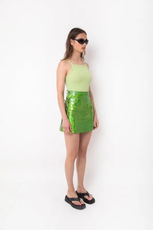 LUPE GREEN IRIDESCENT MINI SKIRT