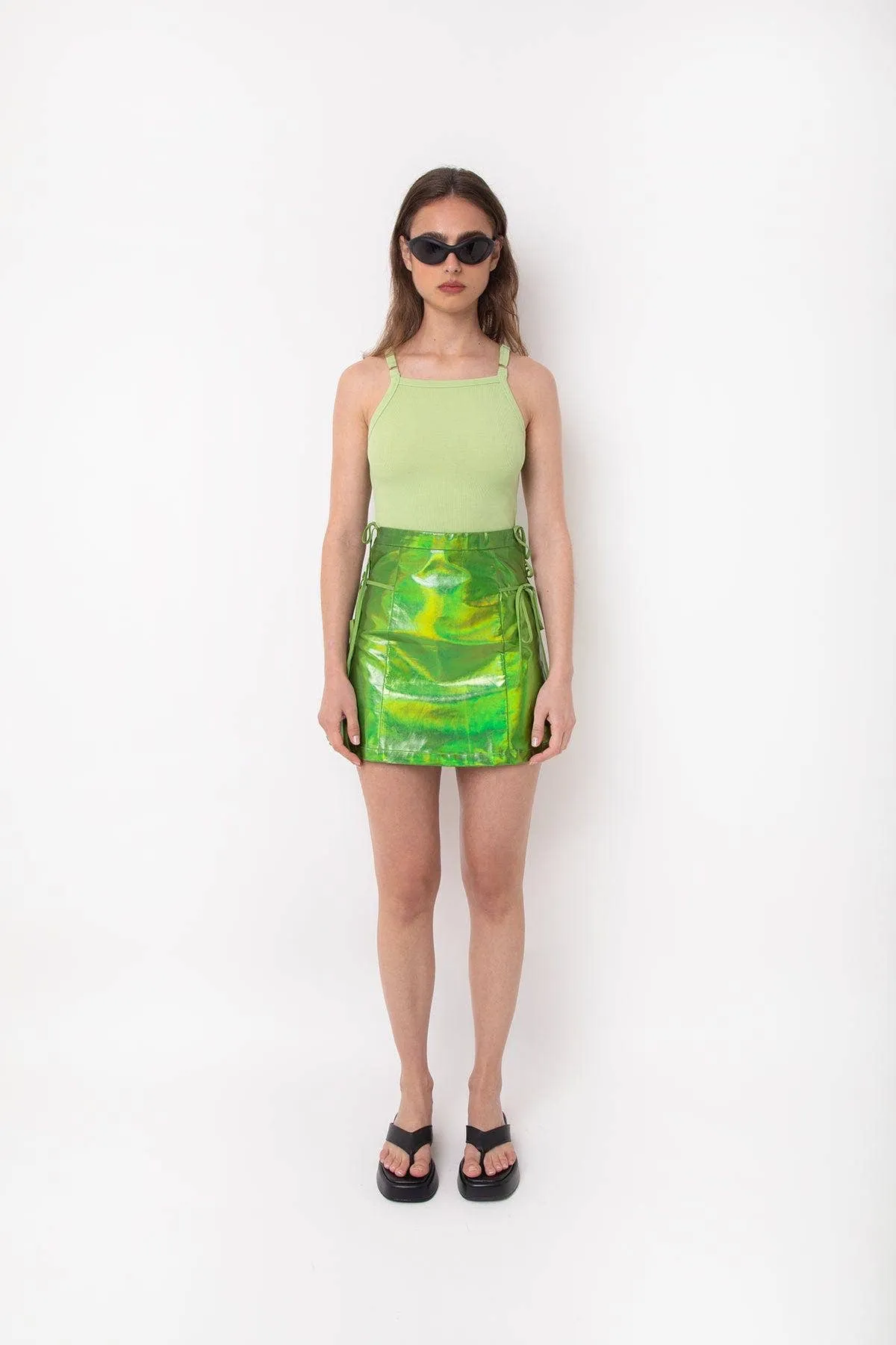 LUPE GREEN IRIDESCENT MINI SKIRT