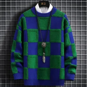 Luxurious Men's Cashmere Sweater with High-Quality Thick Warmth and Stylish Check Pattern