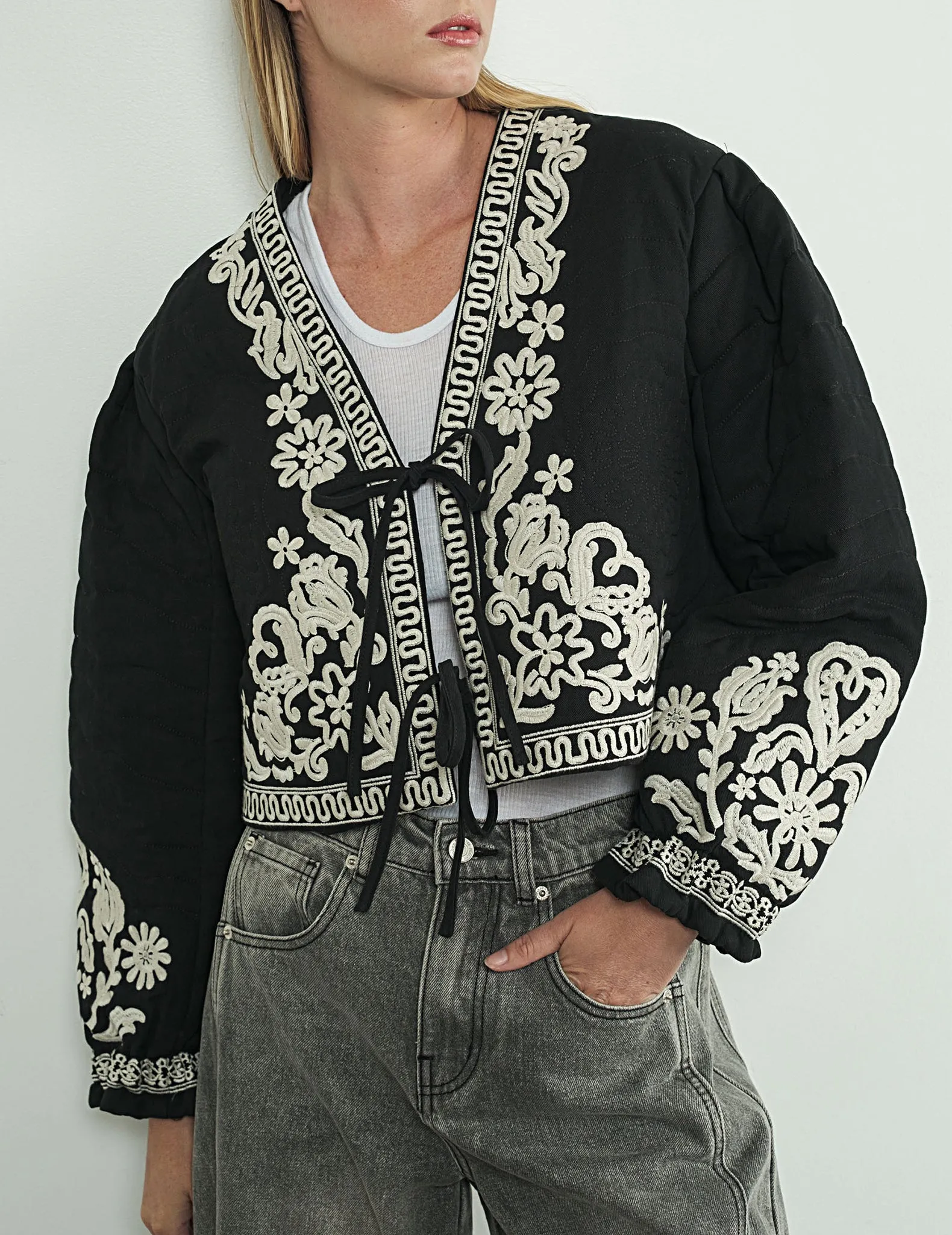 Maggie Embroidered Black Bolero Jacket