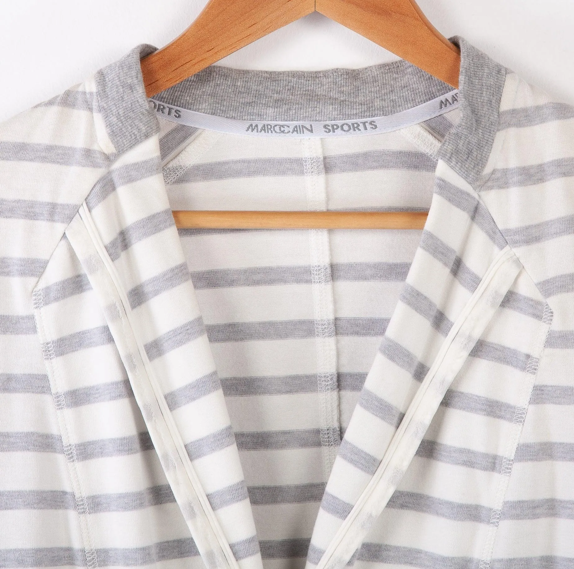 Marc Cain Sports Cotton Blazer Cardigan with Pockets White and Grey Stripes UK10