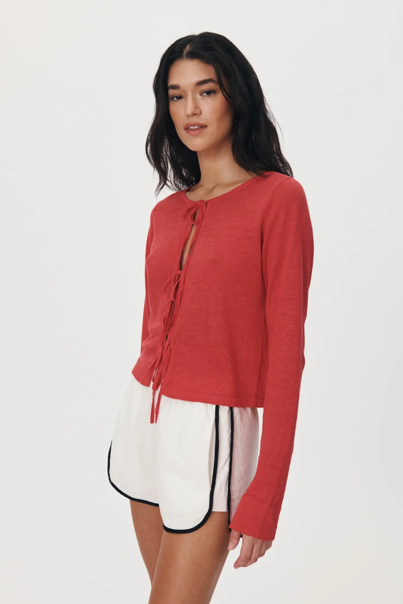 Marcia Bow Cardigan Top - Red