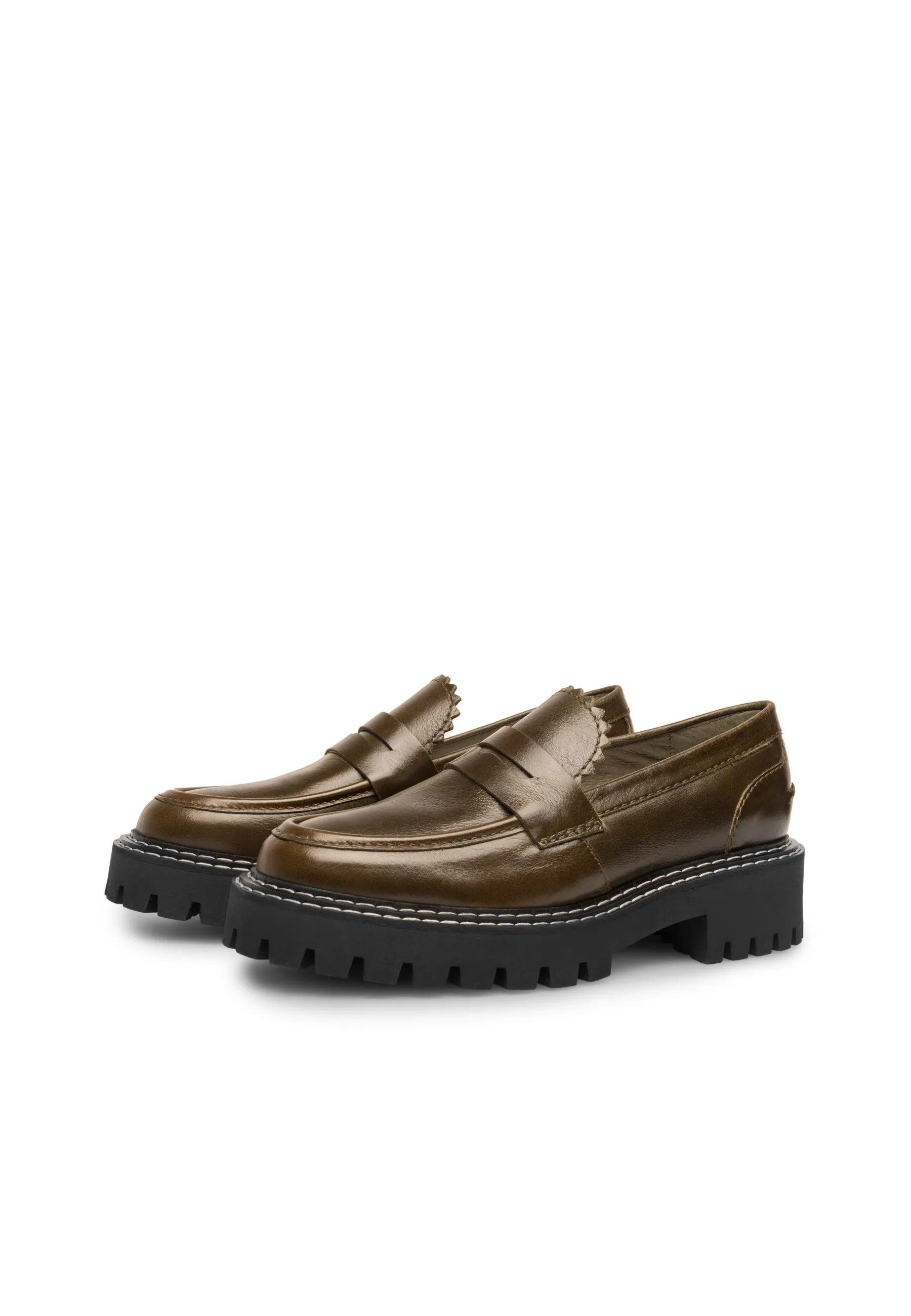 Matter Olive Leather Loafers