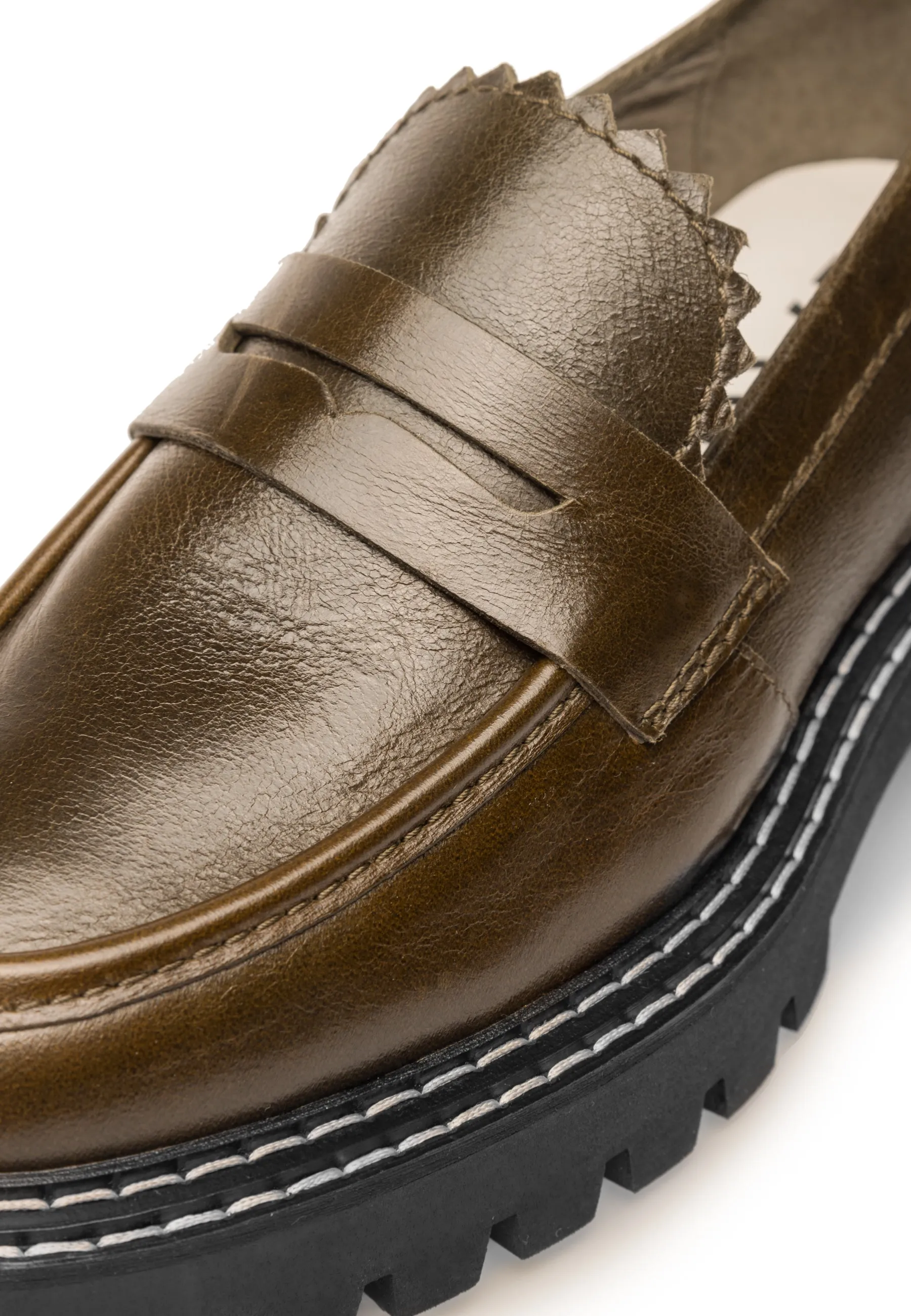 Matter Olive Leather Loafers