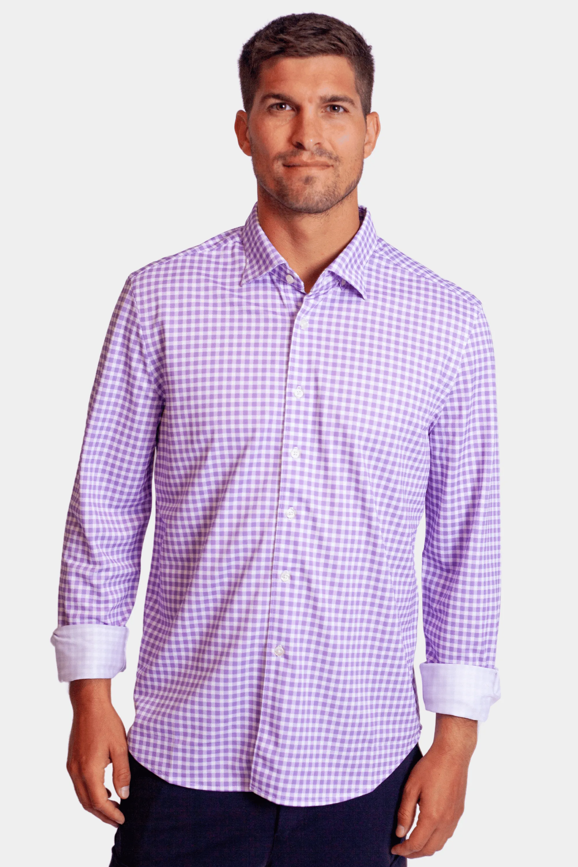 Mauro Long Sleeve Check Tech Shirt - Lavender