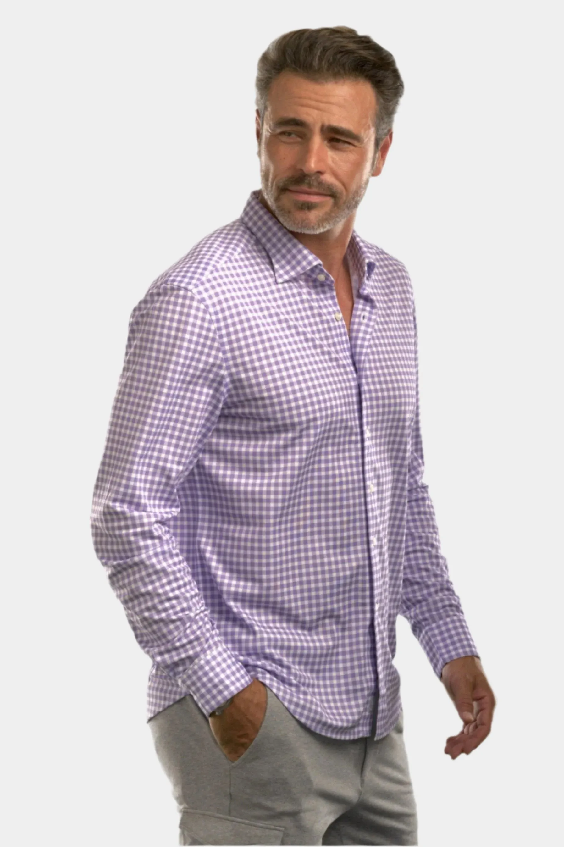 Mauro Long Sleeve Check Tech Shirt - Lavender