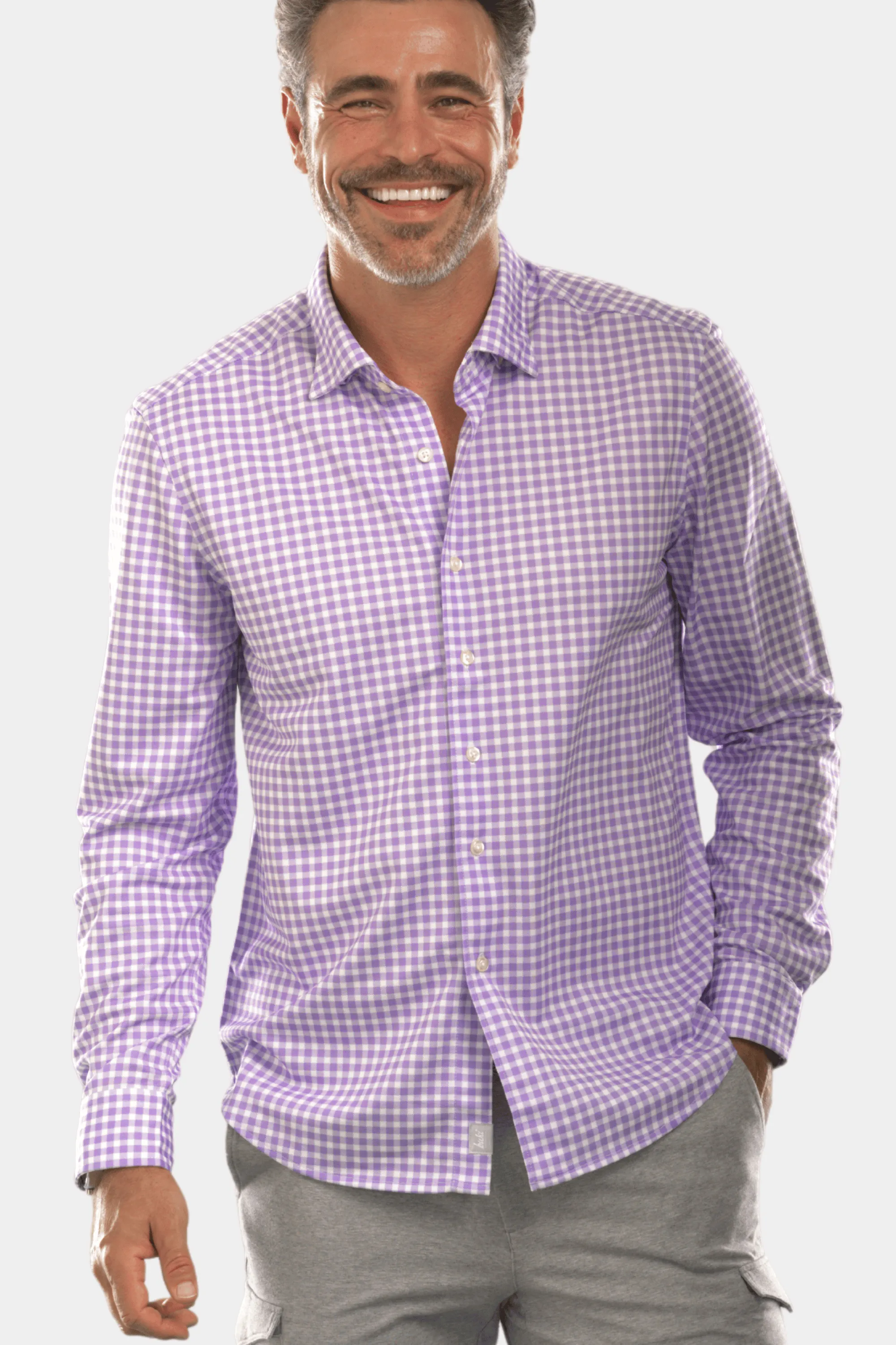 Mauro Long Sleeve Check Tech Shirt - Lavender