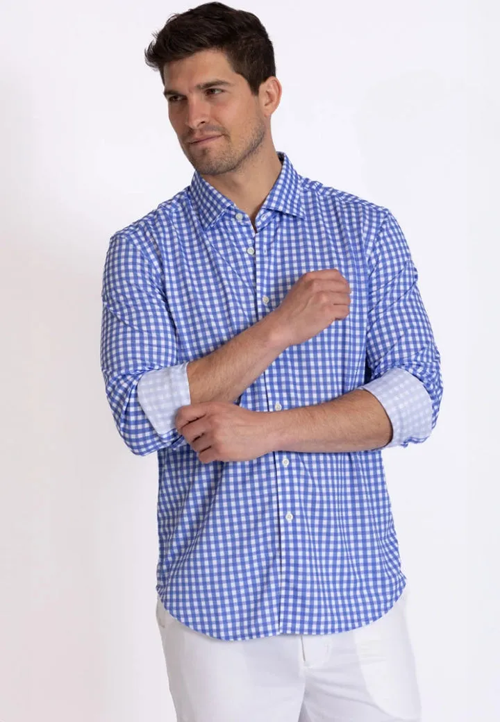 Mauro Long Sleeve Check Tech Shirt - Royal Blue