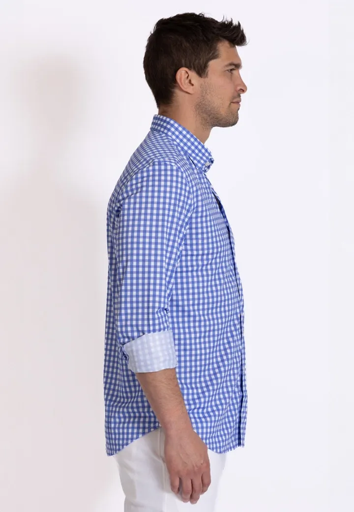 Mauro Long Sleeve Check Tech Shirt - Royal Blue