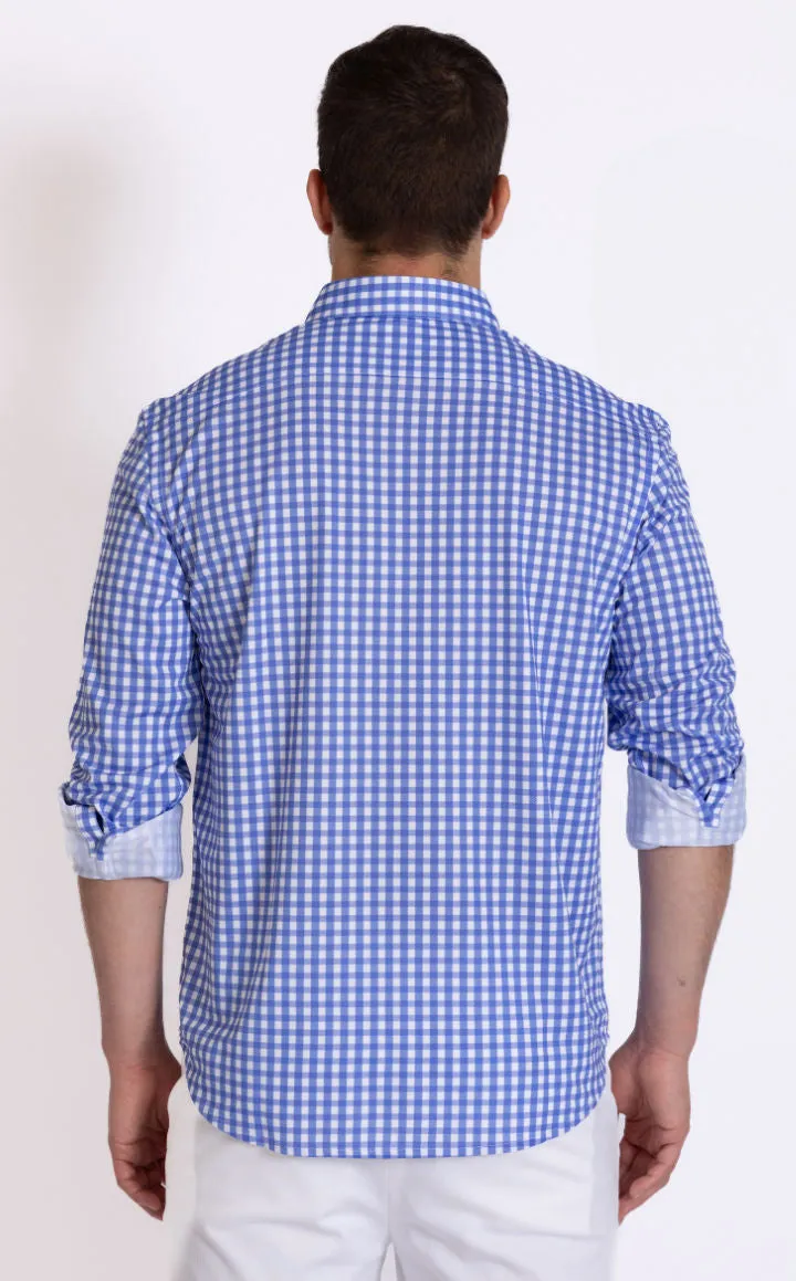 Mauro Long Sleeve Check Tech Shirt - Royal Blue