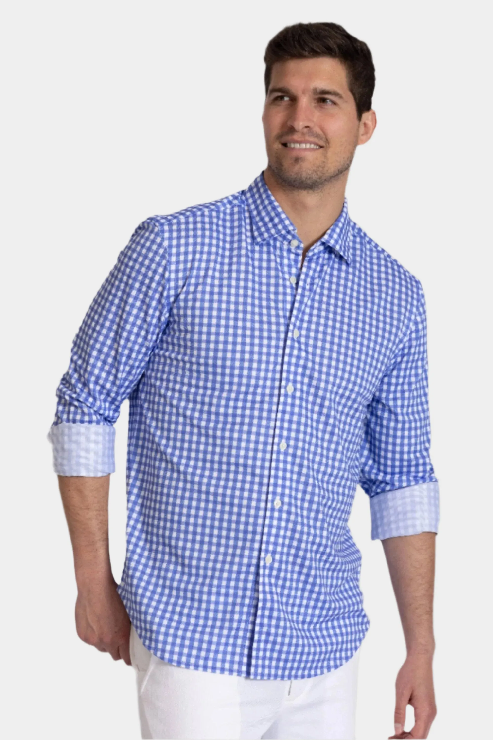 Mauro Long Sleeve Check Tech Shirt - Royal Blue