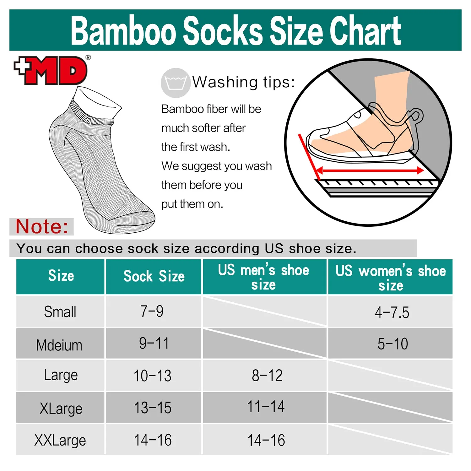 MD Bamboo Soft Wicking No Show Socks Colorful