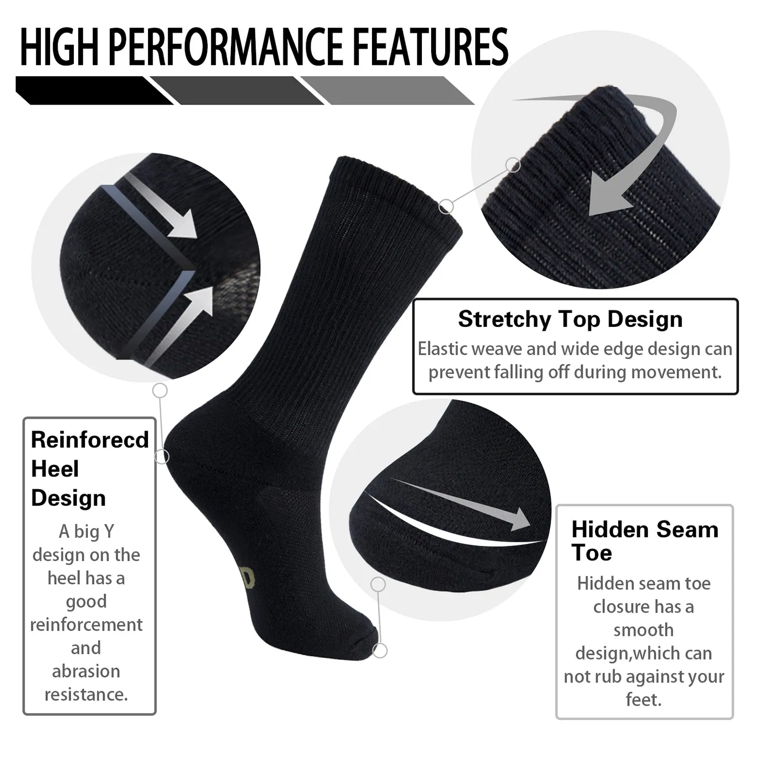 MD Soft Wicking Bamboo Socks Crew (2 Pairs)