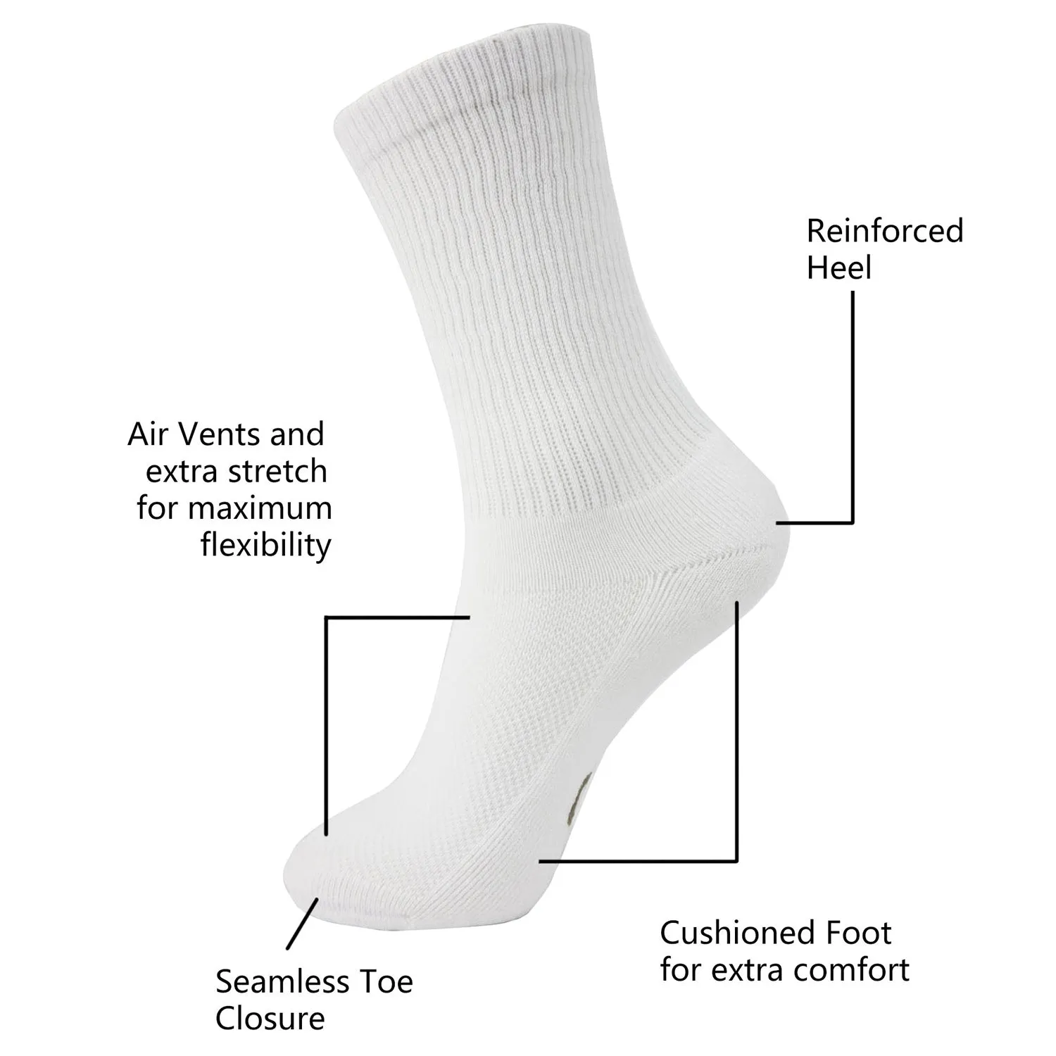 MD Soft Wicking Bamboo Socks Crew (2 Pairs)