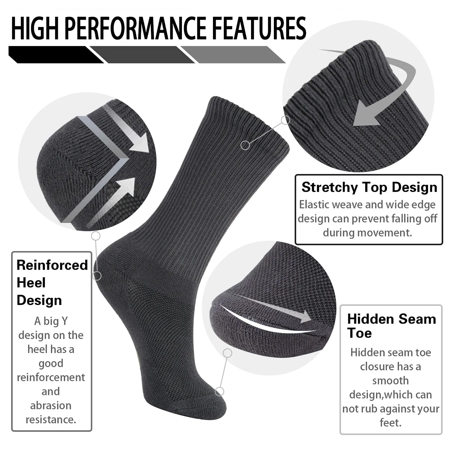 MD Soft Wicking Bamboo Socks Crew (2 Pairs)