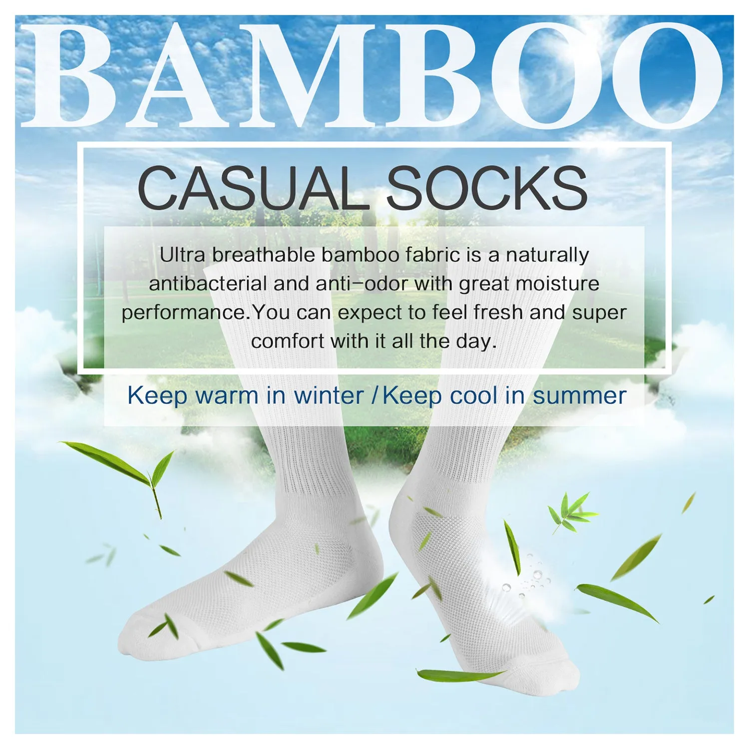 MD Soft Wicking Bamboo Socks Crew (2 Pairs)