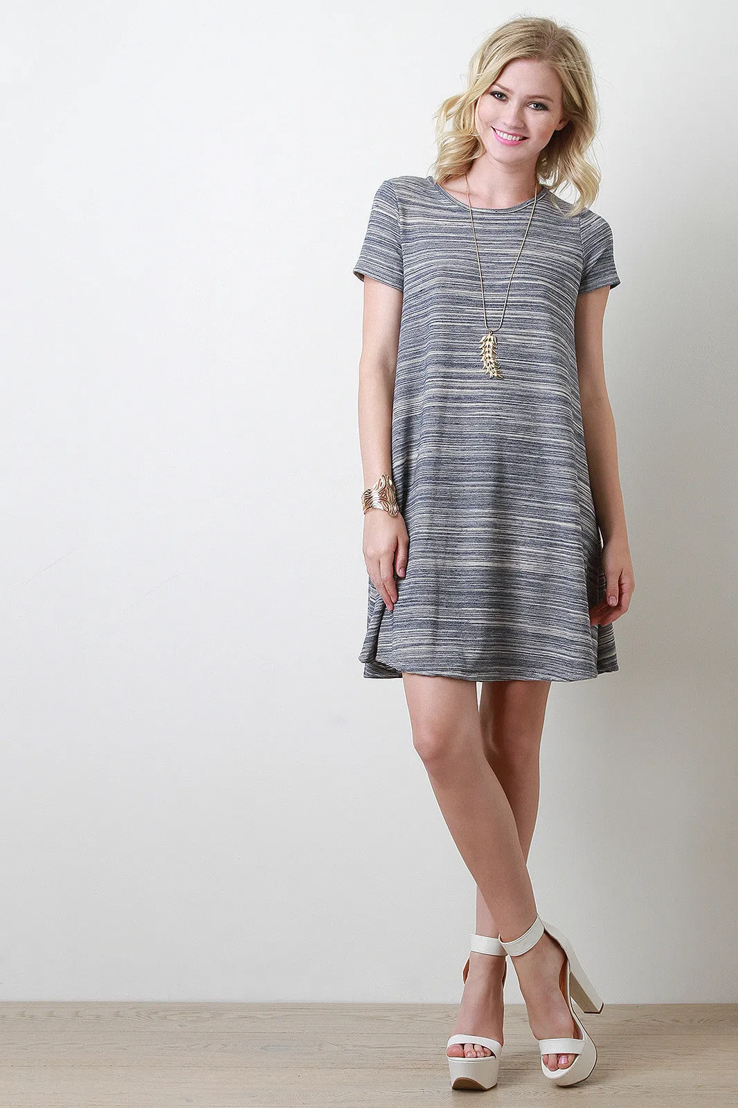 Melange Knit Shirt Dress