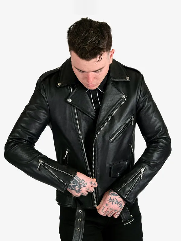 Men's Commando Leather Jacket: Black Nickel