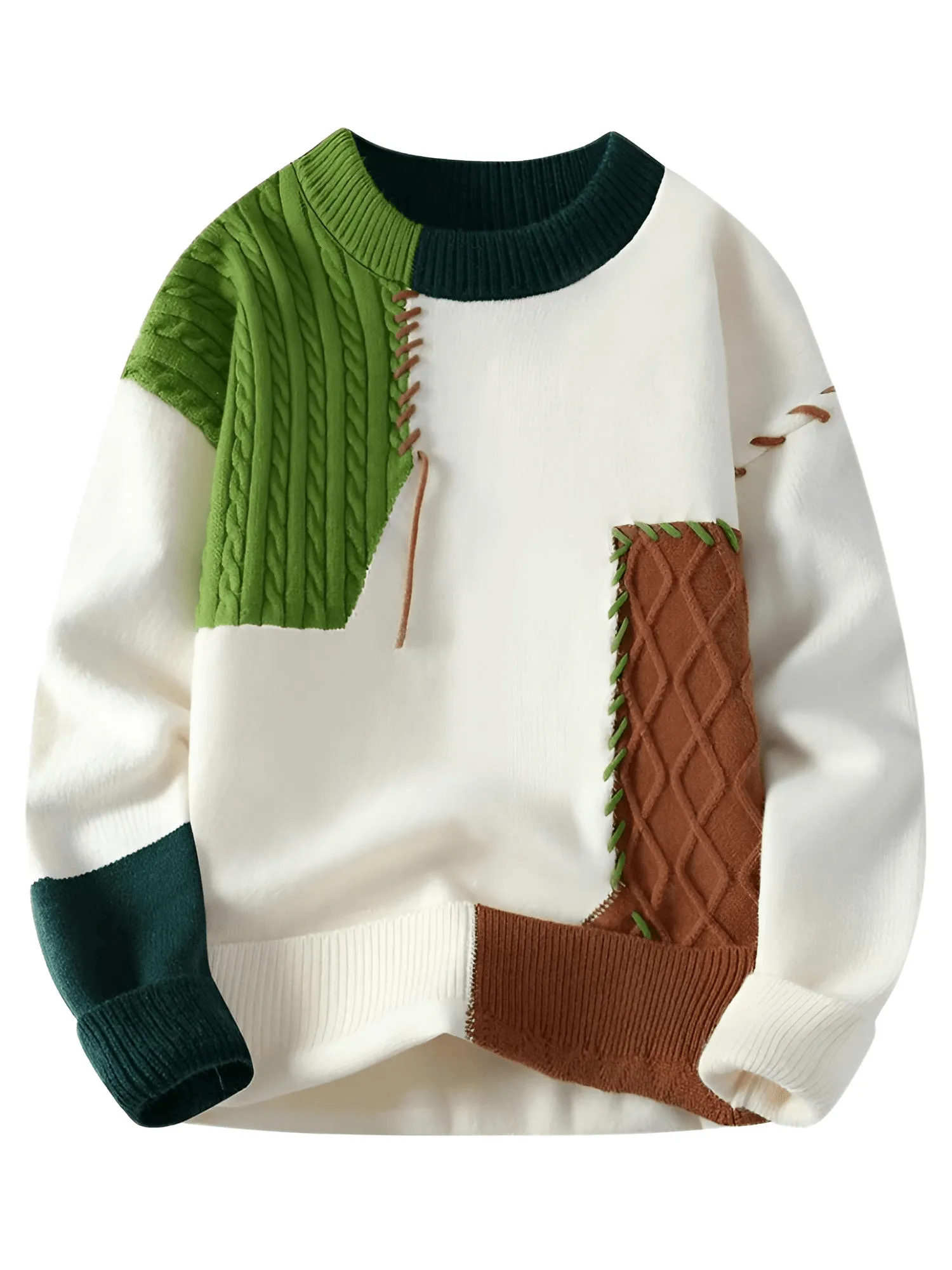 Men's Patchwork Sweater Trend High Street Fashion Autumn and Winter Warm Men's Top Hip-Hop Street Clothing