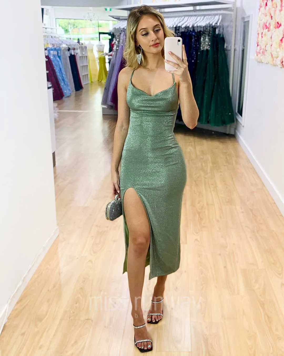 Mischa Glitter Midi Dress - Sage