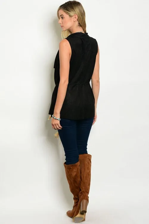 Misses Black Suede Vest with Belt