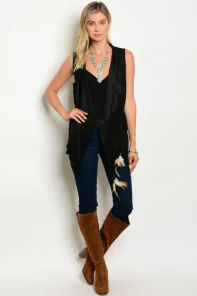 Misses Black Suede Vest with Belt