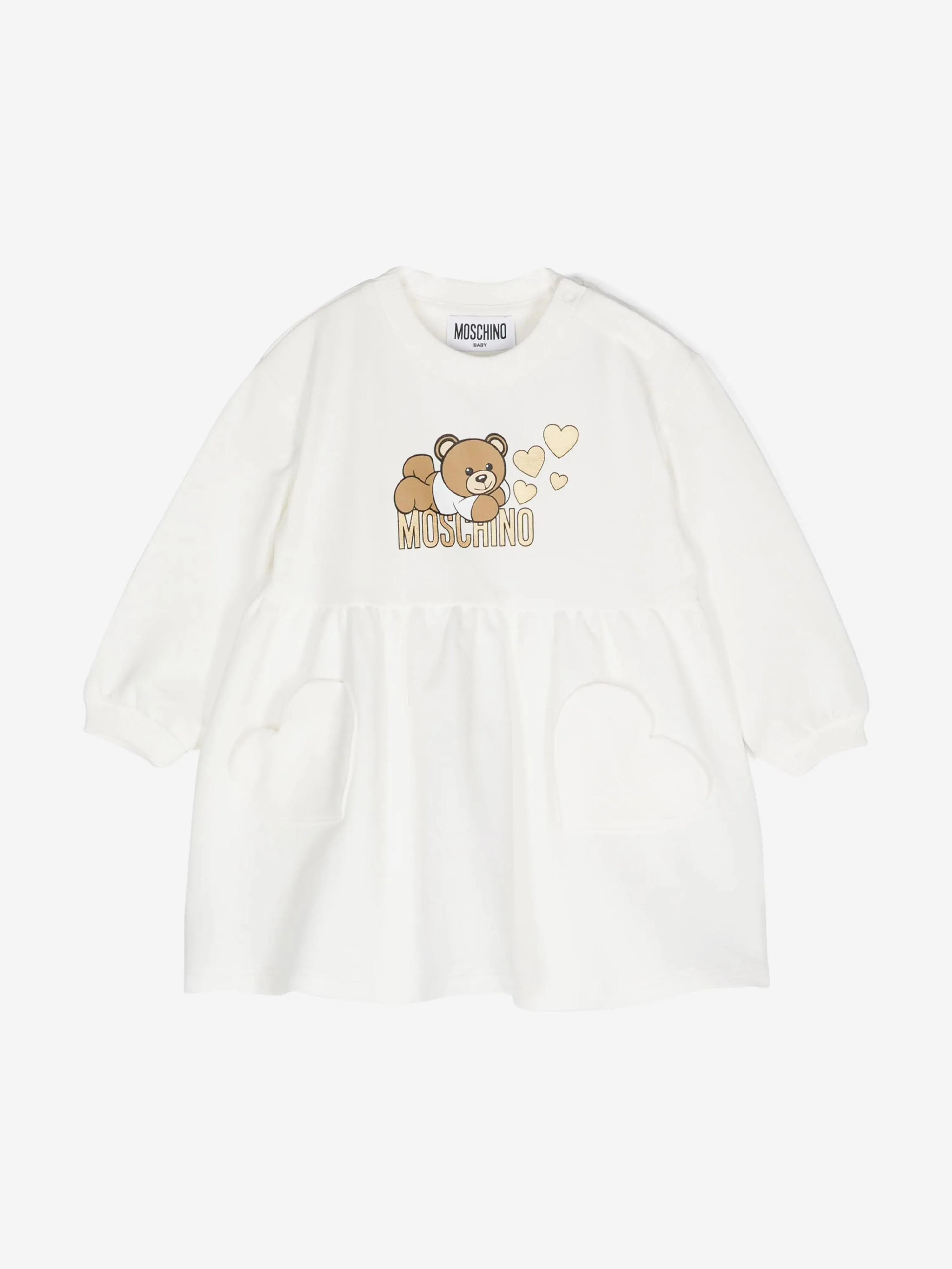 Moschino Baby Girls Bear Logo Sweater Dress in Ivory