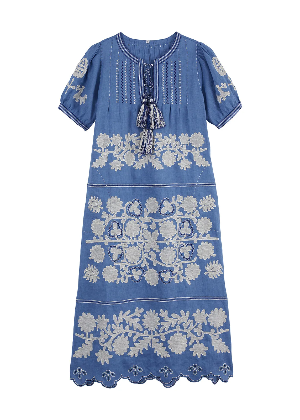 Natalia Ukrainian Embroidered Dress - French Blue, Navy, White