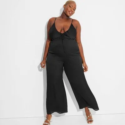 New - Women's Satin Wide Leg Jumpsuit - Wild Fable Black XXL