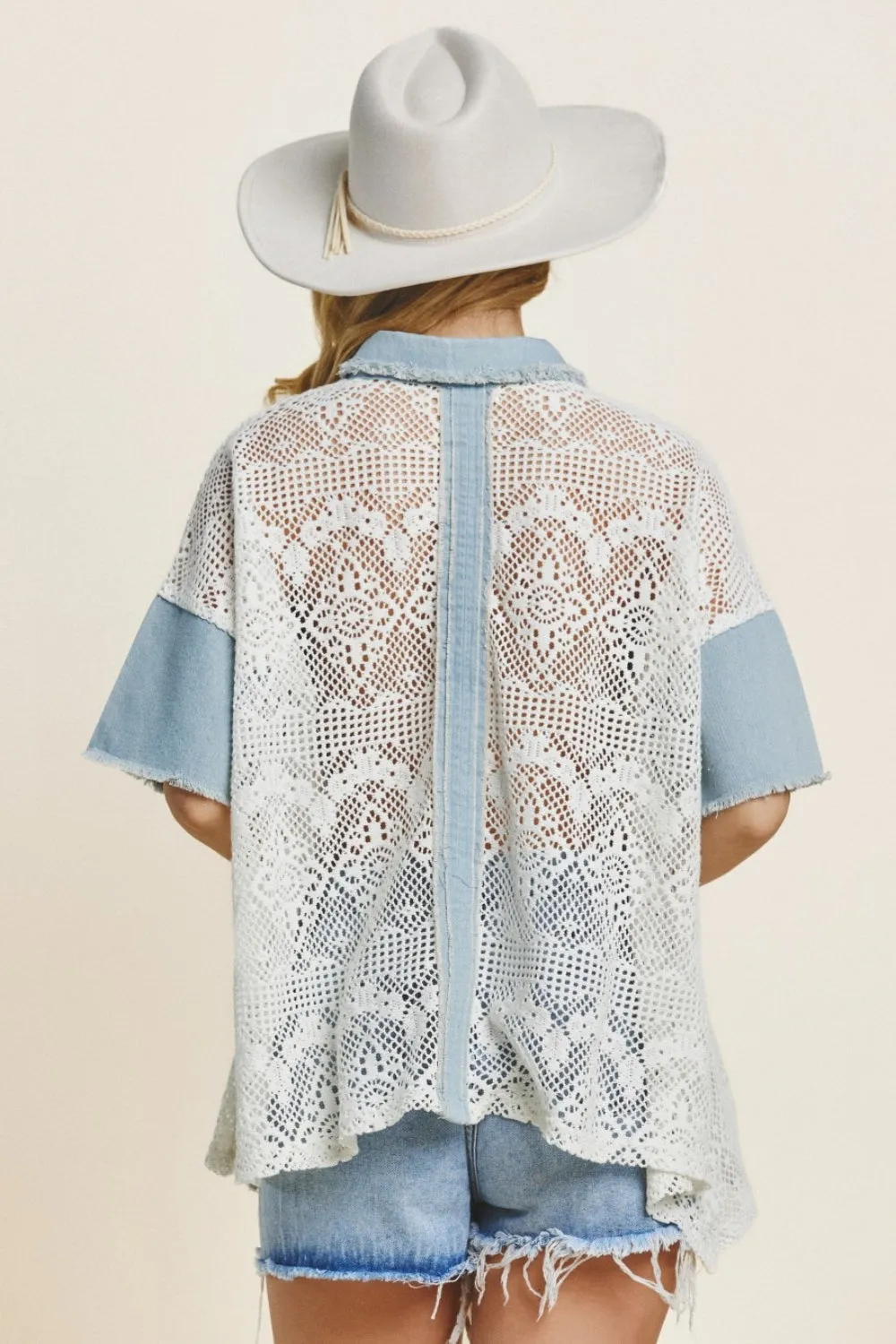 ODDI Button Up Short Sleeve Lace Shirt