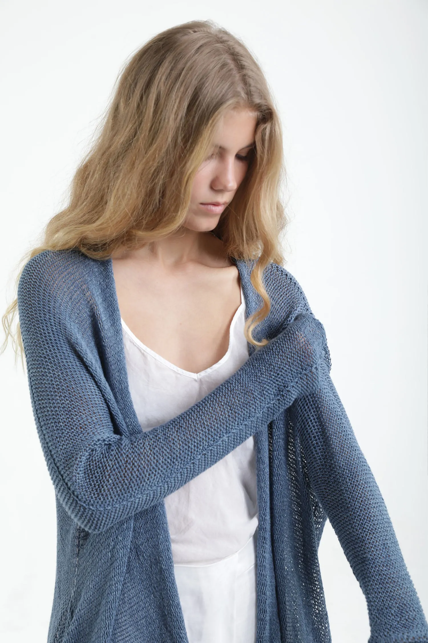 Peacock Blue Beka loose cardigan with pockets