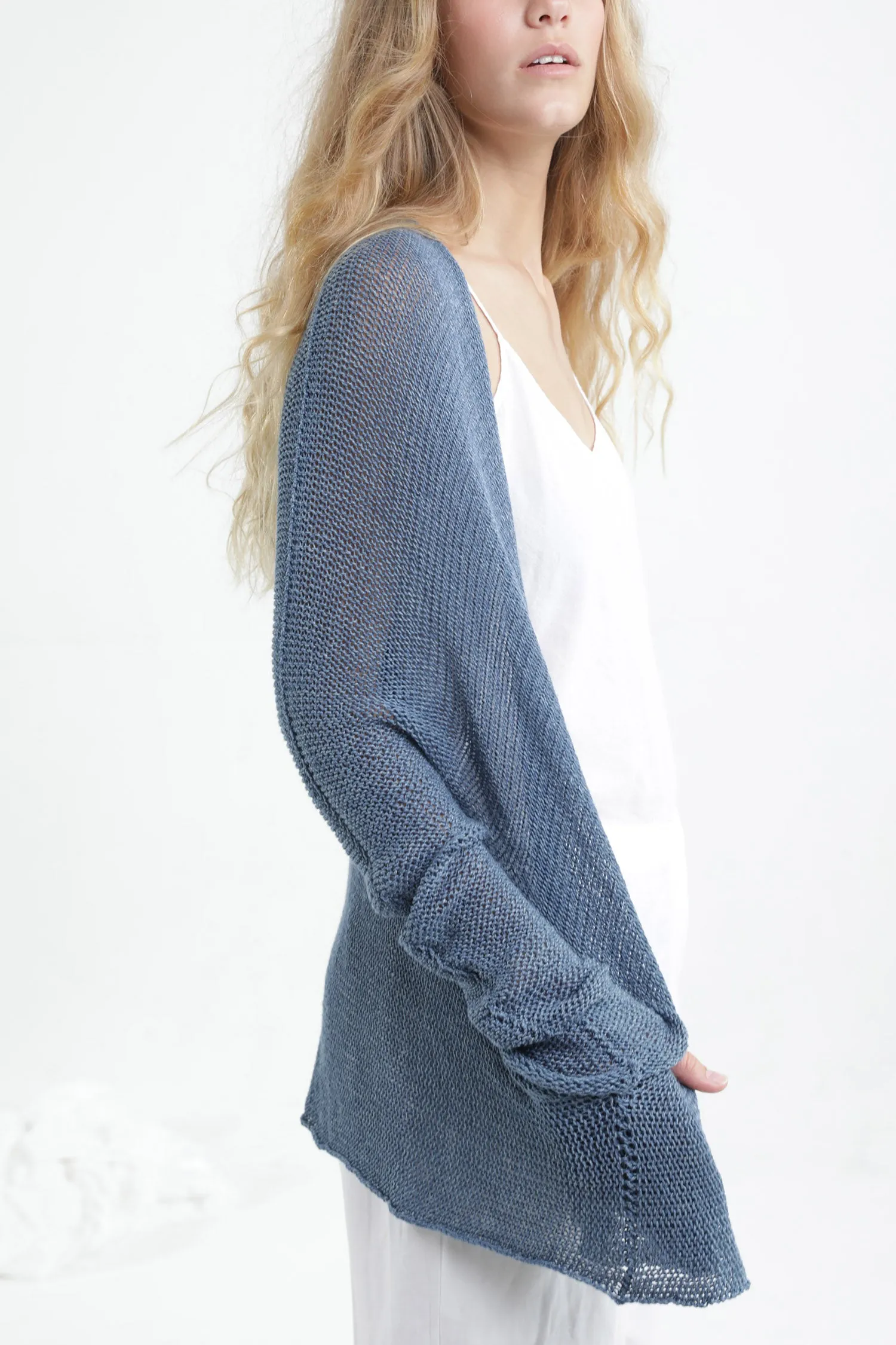 Peacock Blue Beka loose cardigan with pockets