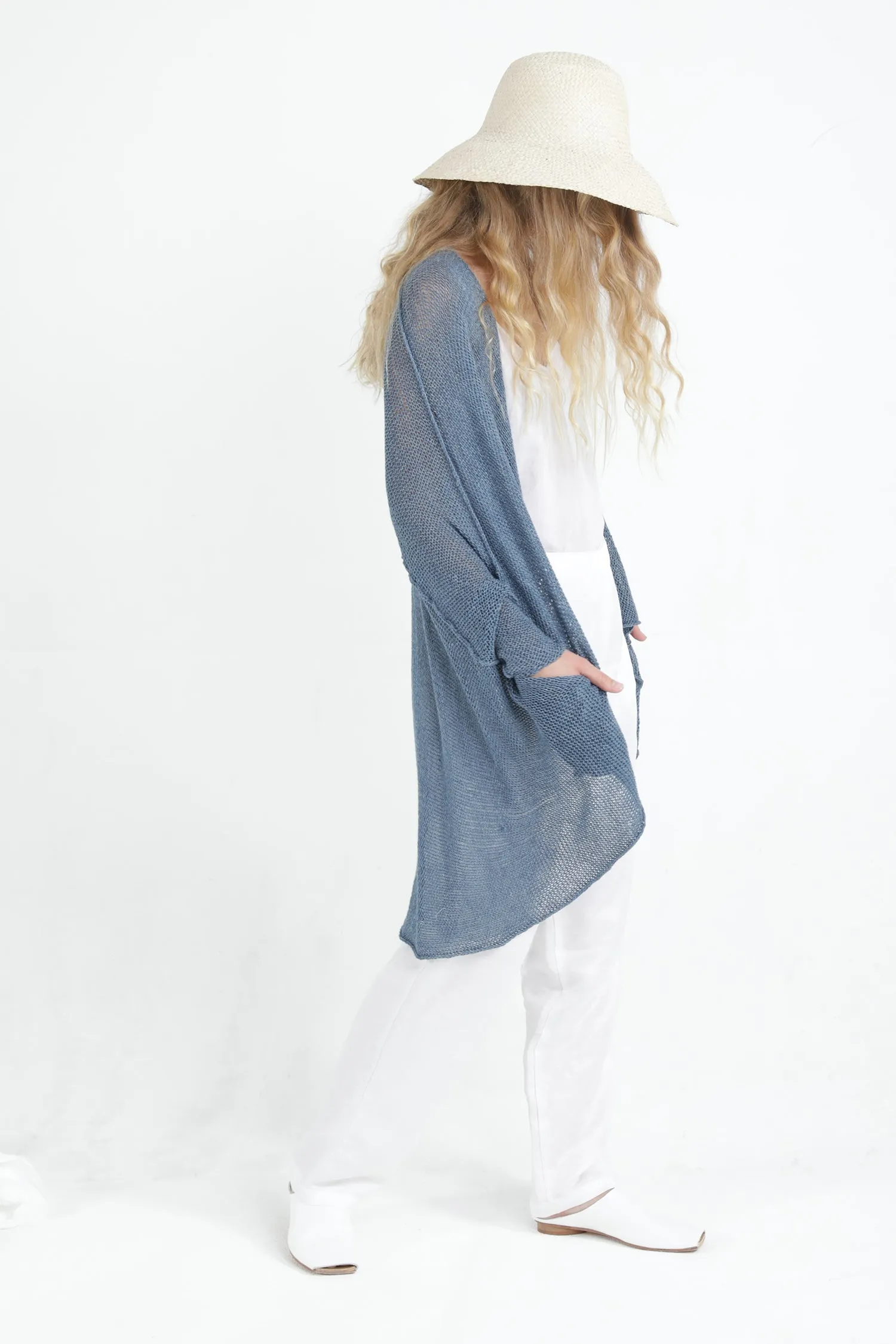 Peacock Blue Oversize T Light Sweater with Pockets