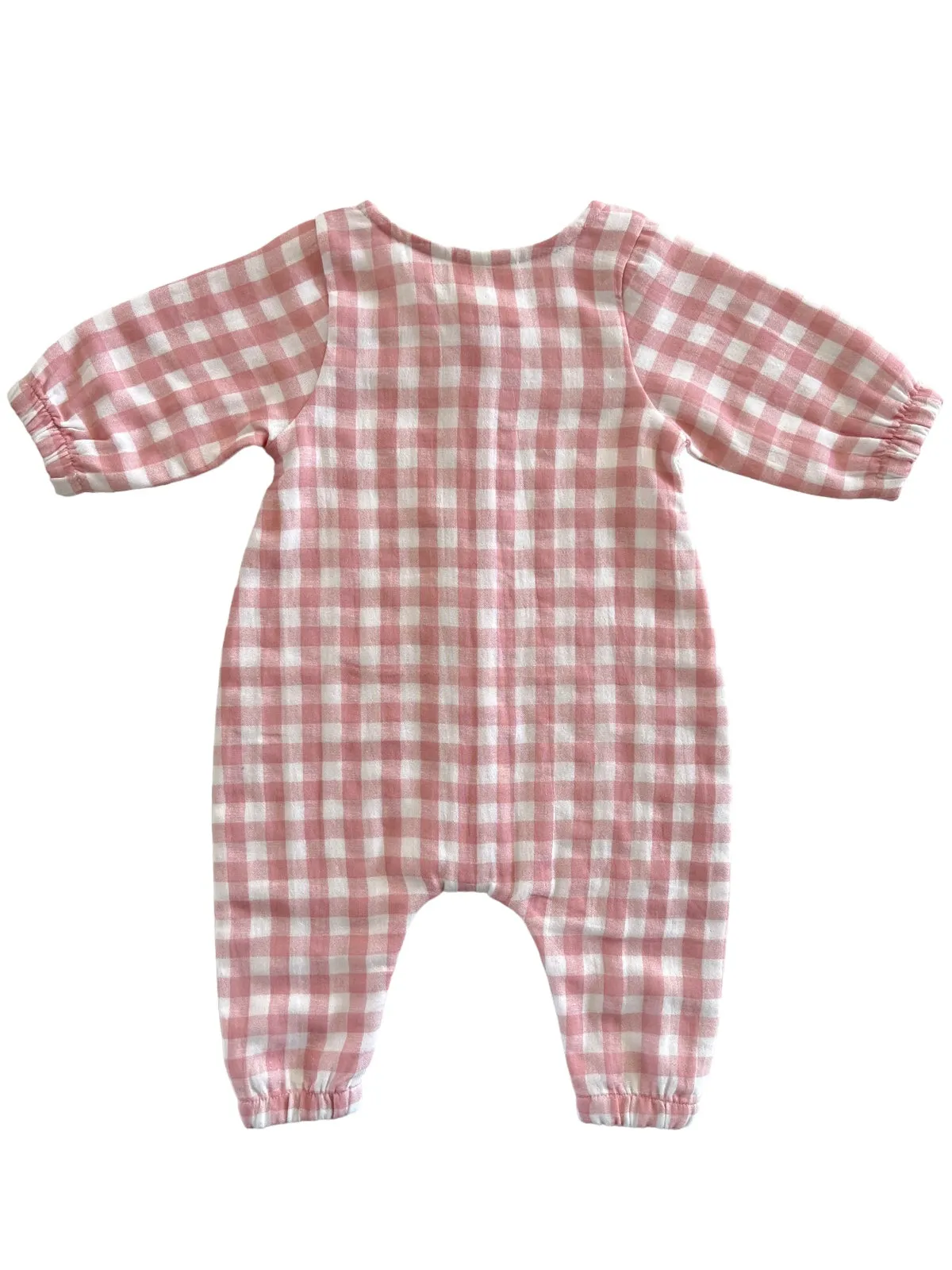 Pink Gingham / Organic Long Sleeve Bay Jumpsuit