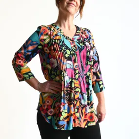 Pleat Button-Through Tunic Blouse by Orientique Australia - Copacabana - 62666