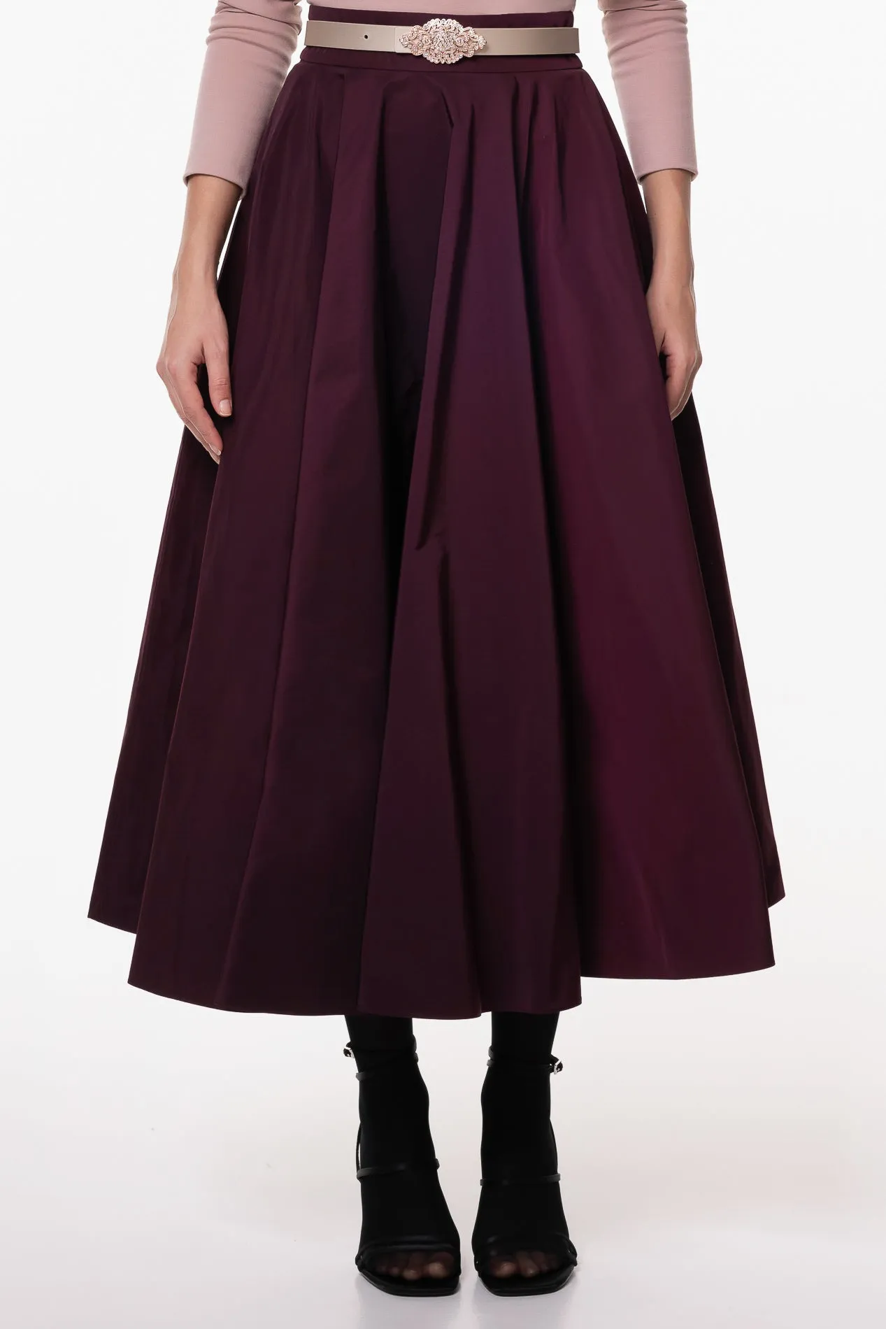 Plum Midi Taffeta Skirt