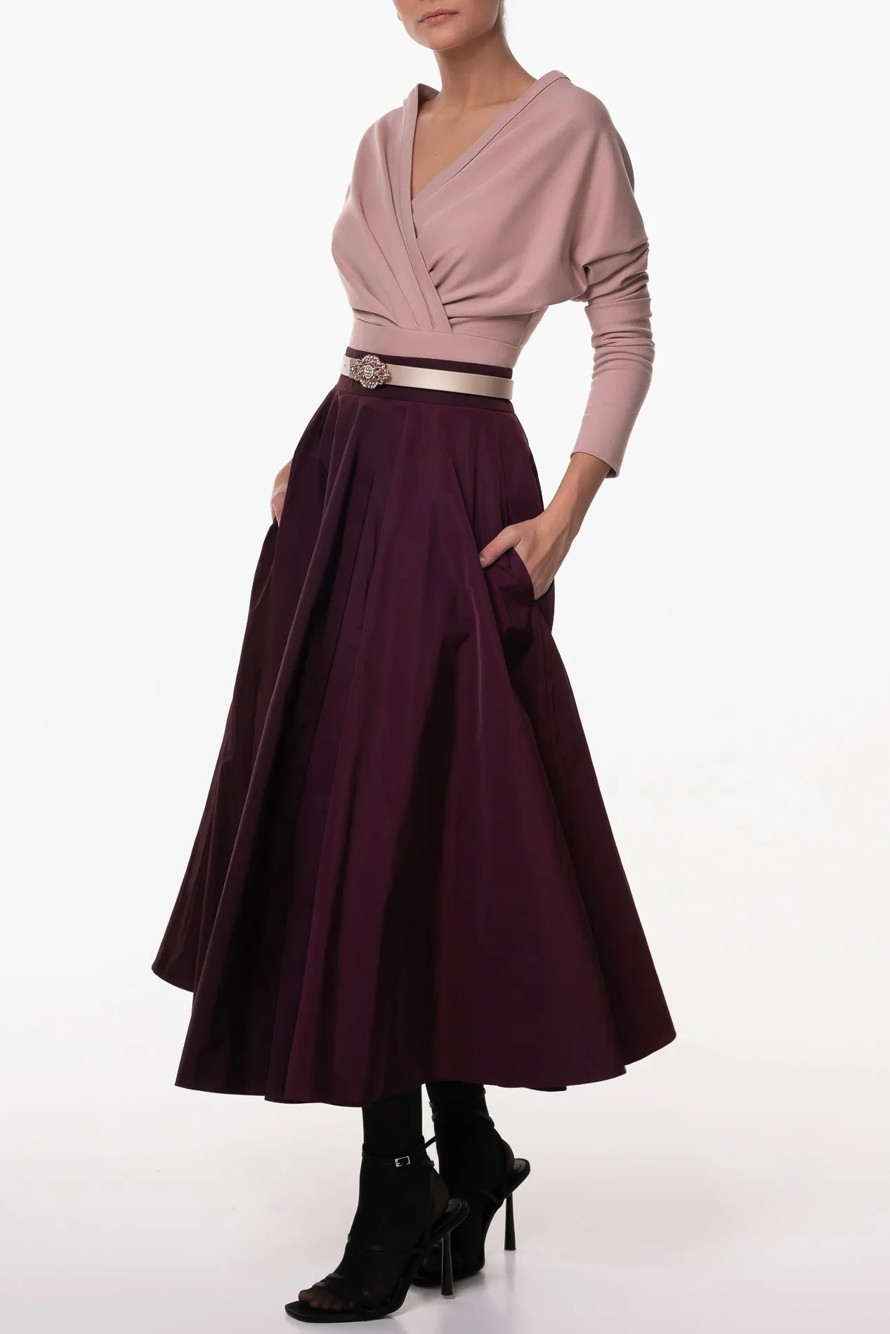 Plum Midi Taffeta Skirt