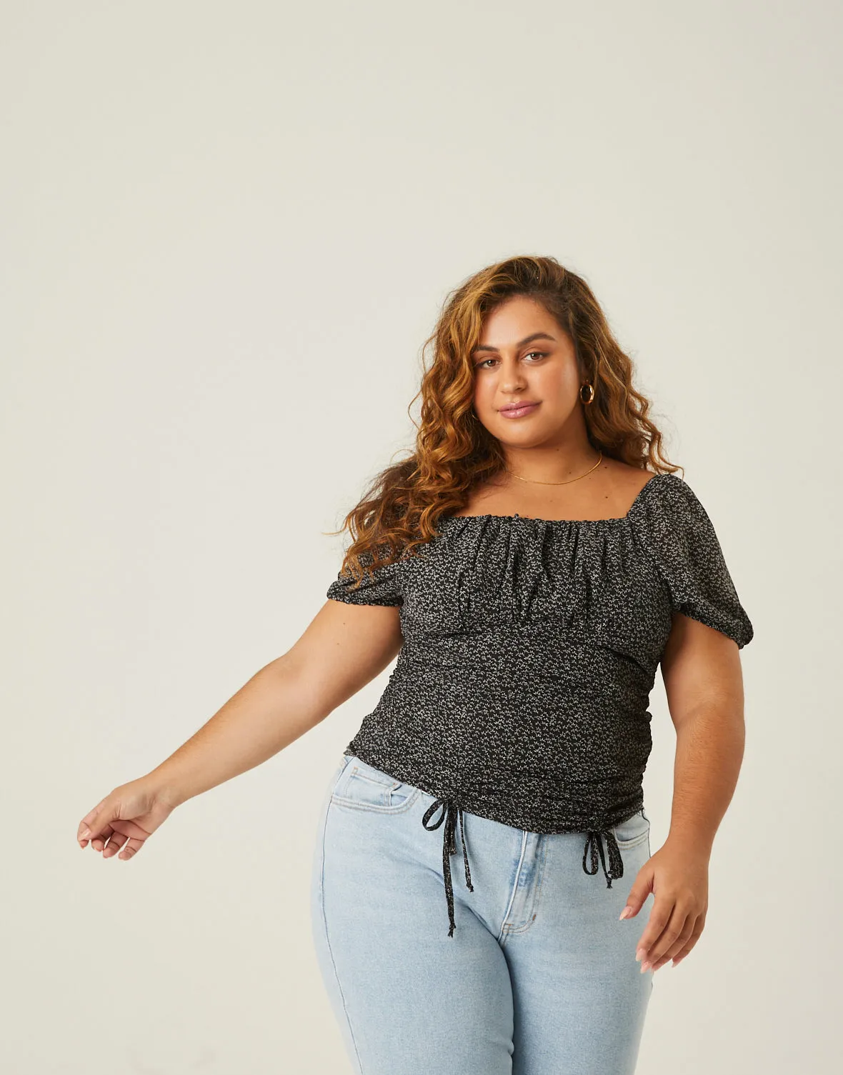 Plus Size Double Ruched Floral Top