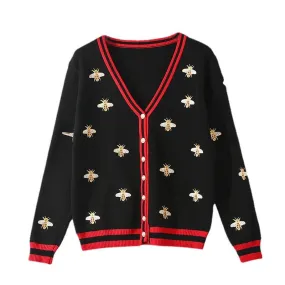 Pre Order:  Ice Silk Little Bee Embroidery Knitted Cardigan