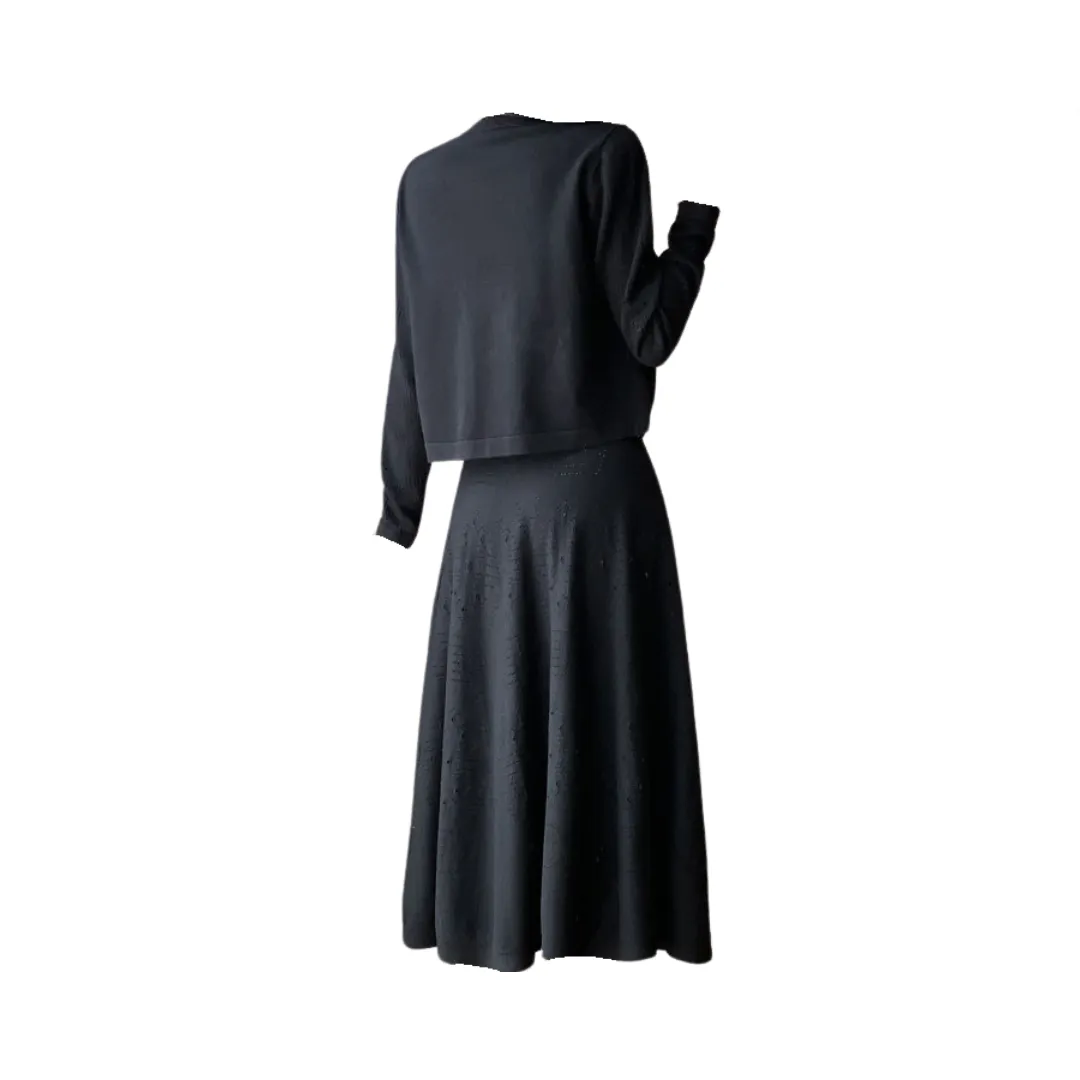 Pre Order:  Long Sleeve Round Neck Button Top   Midi Skirt