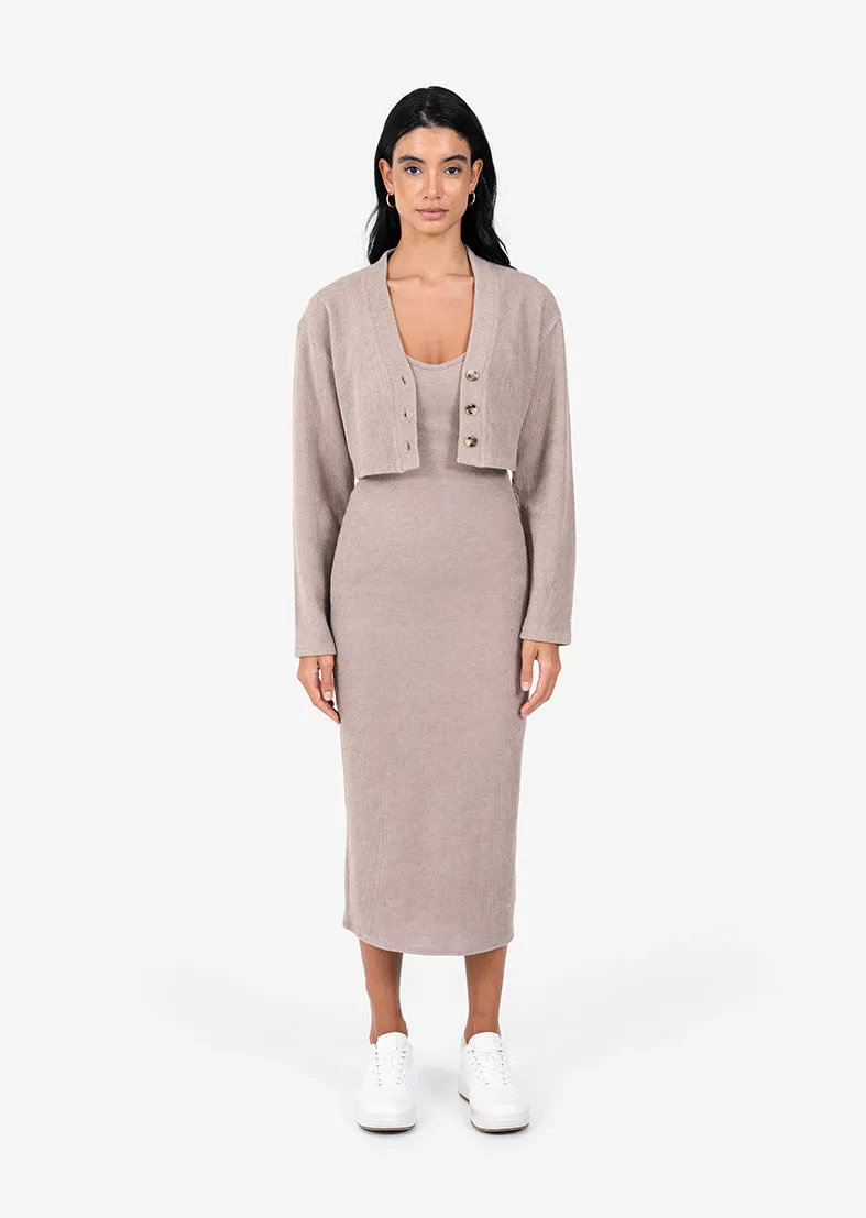 Rib Knit Lounge Dress Taupe FINAL SALE