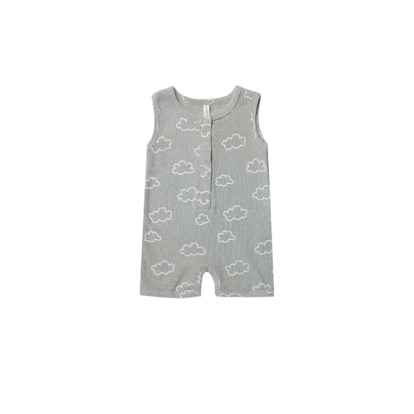 Ribbed Henley Romper - Clouds