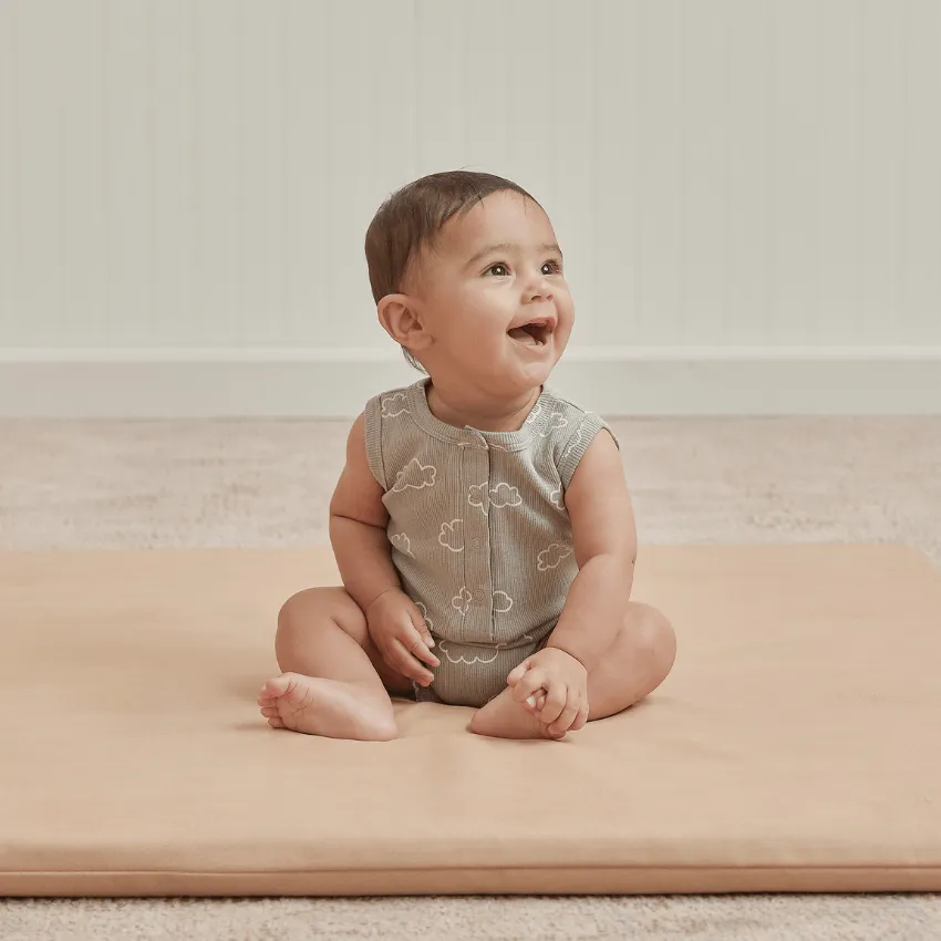 Ribbed Henley Romper - Clouds