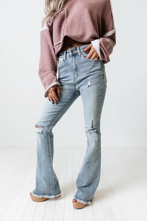 Risen The Bryana High Waist Distressed Flares In Light Wash