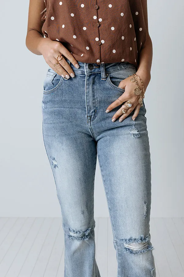 Risen The Bryana High Waist Distressed Flares In Light Wash