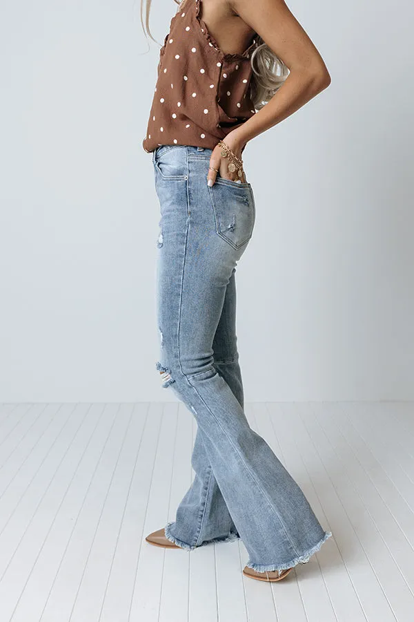 Risen The Bryana High Waist Distressed Flares In Light Wash