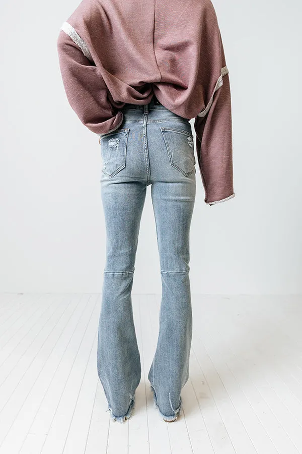 Risen The Bryana High Waist Distressed Flares In Light Wash