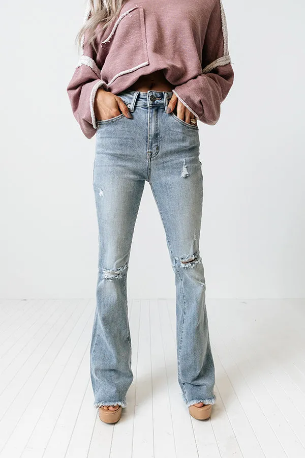 Risen The Bryana High Waist Distressed Flares In Light Wash