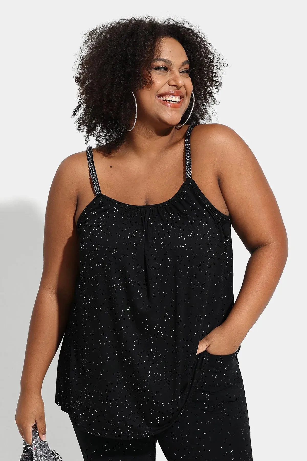 Ritera Sequin Sparkle Pleated Flowy Camisole