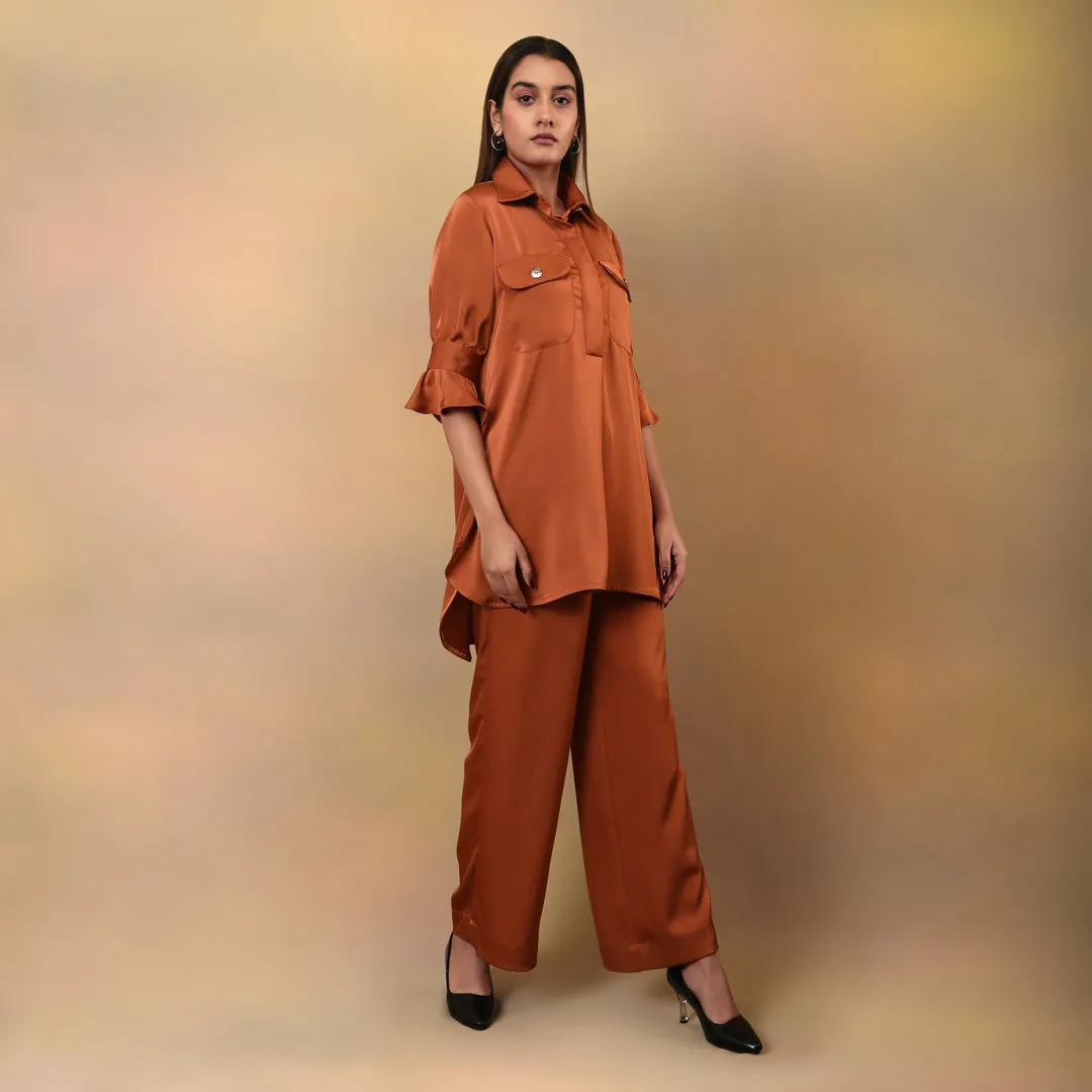 Rust Coloured Flared Pants